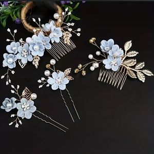 5pcs Crystal Faux Pearl Hairpins Rhinestone Bridal Bridesmaid Flower Wedding